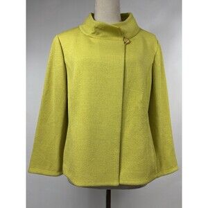 St John Collection Knit Jacket Blazer Lime Green Size 12 Chartreuse Button